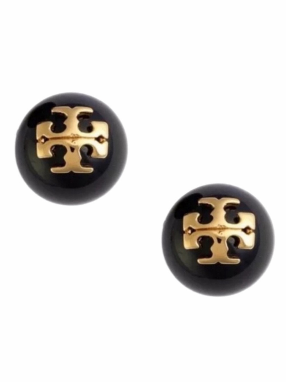 TORY BURCH • Black Pearl Evie Logo Earrings